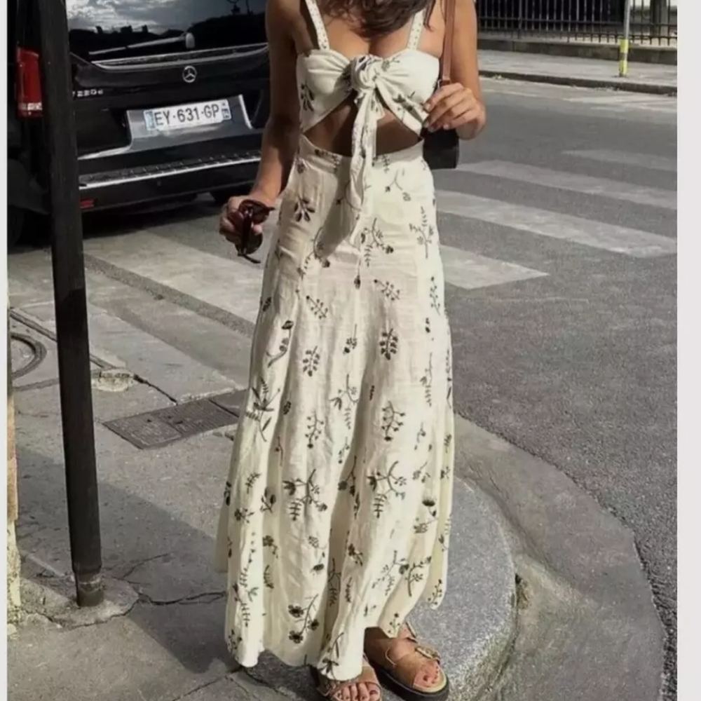 NWOT house of harlow 1960 revolve cream beaded embroidered maxi skirt Top Set